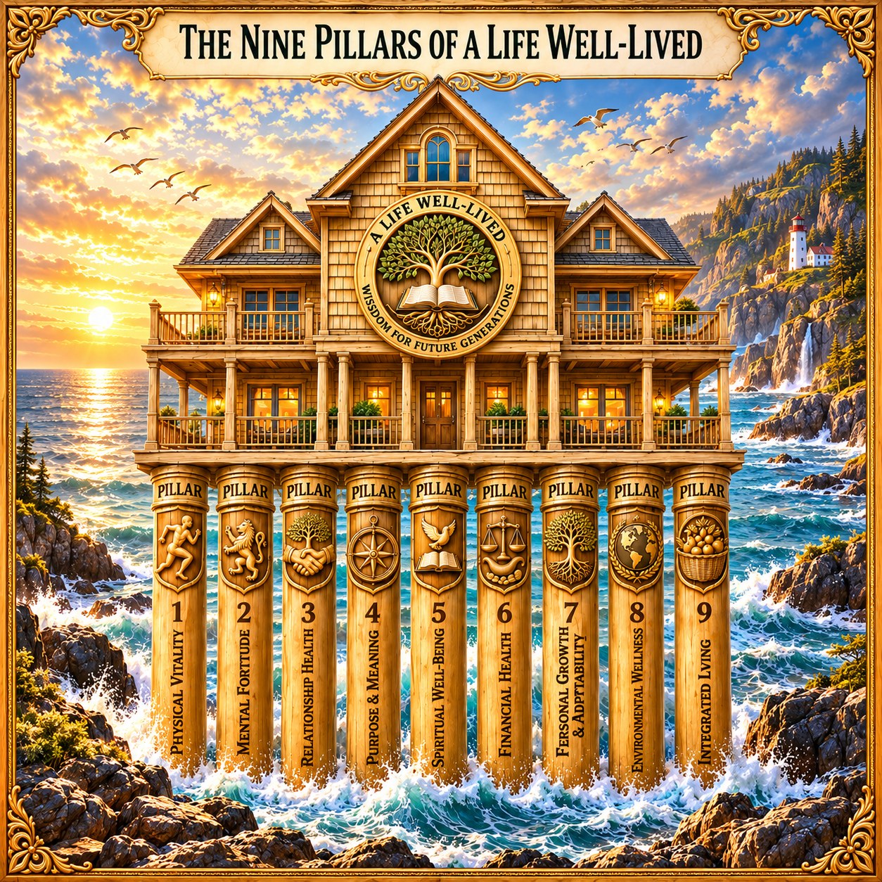 A house held up by nine pillars, each one a part of a well-lived life